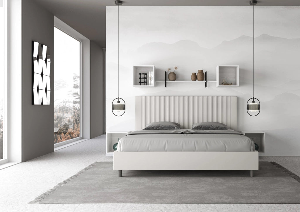 BS COM Letto matrimoniale king size con rete imbottito 190x210 similpelle bianco