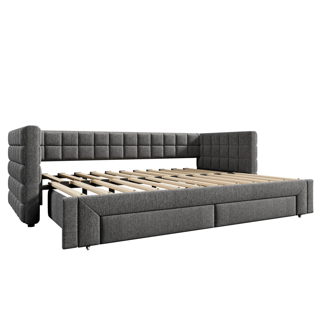 Letto divano 90x200 cm; estraibile con 2 cassetti; velluto; grigio; (Senza materasso)