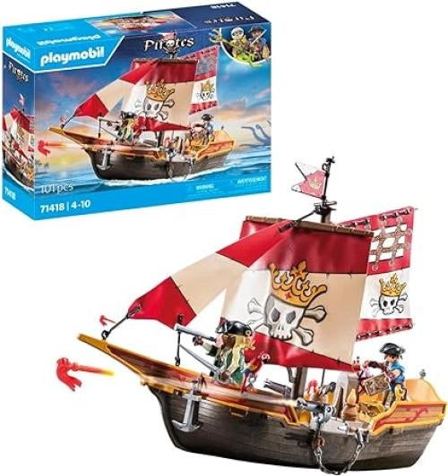 Playmobil Pirates 71418 Nave pirata, emozionanti avventure piratesche, playset con molti accessori come un telescopio, u