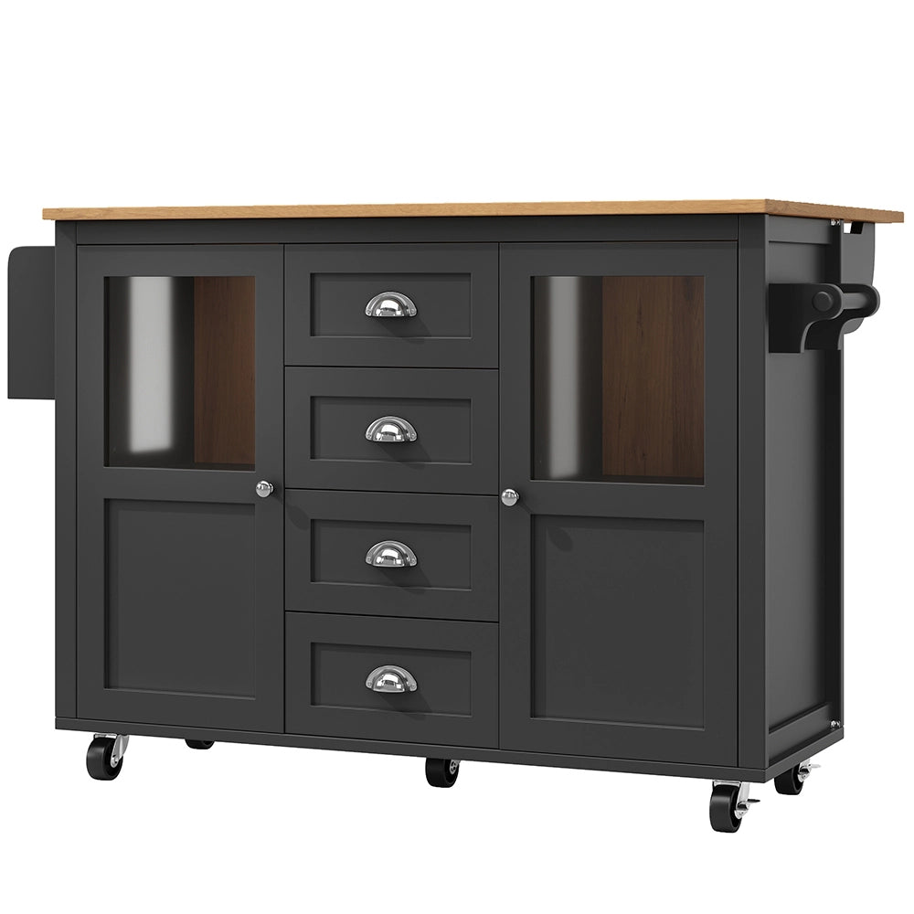 Isola cucina - Xylo - 120x73x93cm 2 porte 4 cassetti bianco/nero