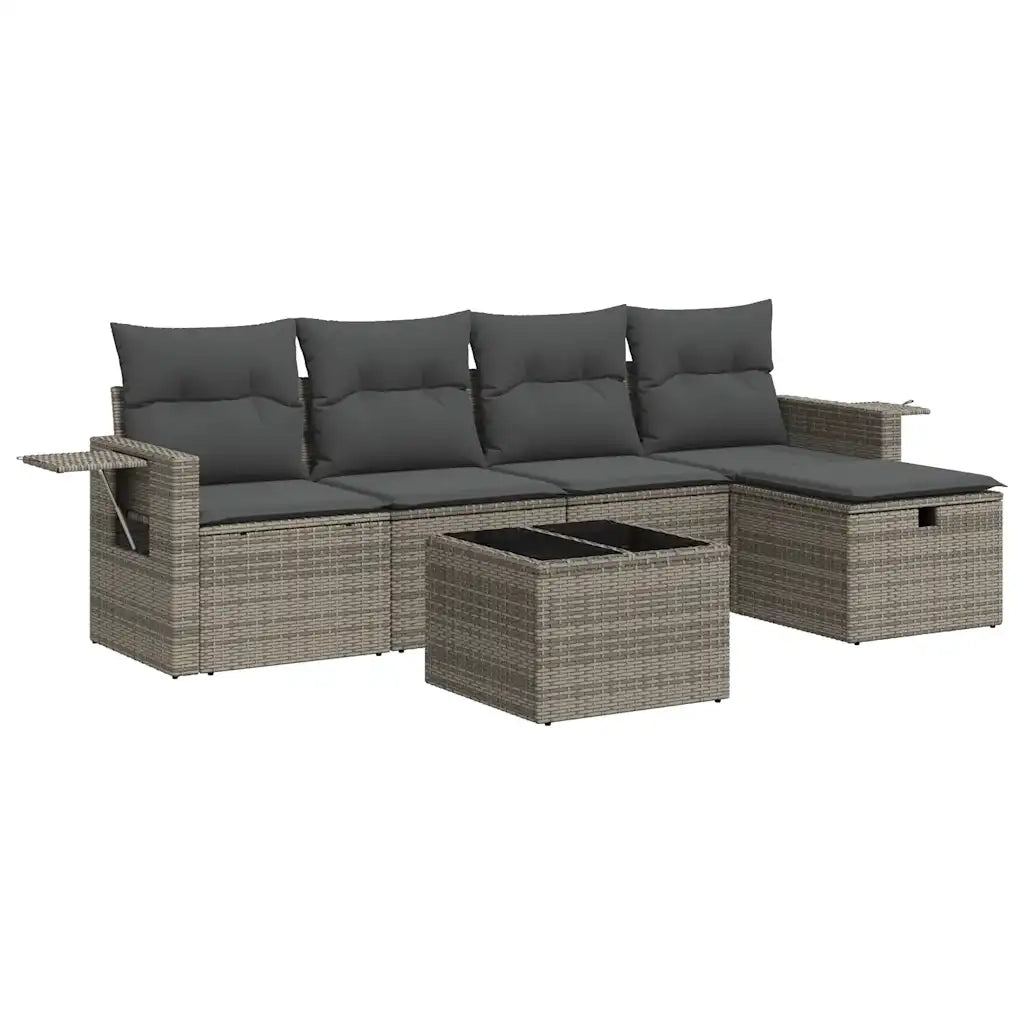 Set Divano da Giardino 6 pz con Cuscini Grigio in Polyrattan