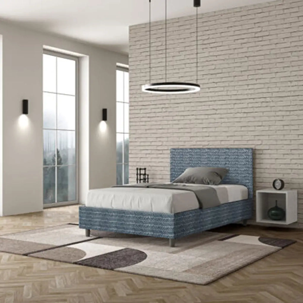 Letto una piazza e mezza con rete imbottito 120x200 tessuto Aragona 8 blu Adele