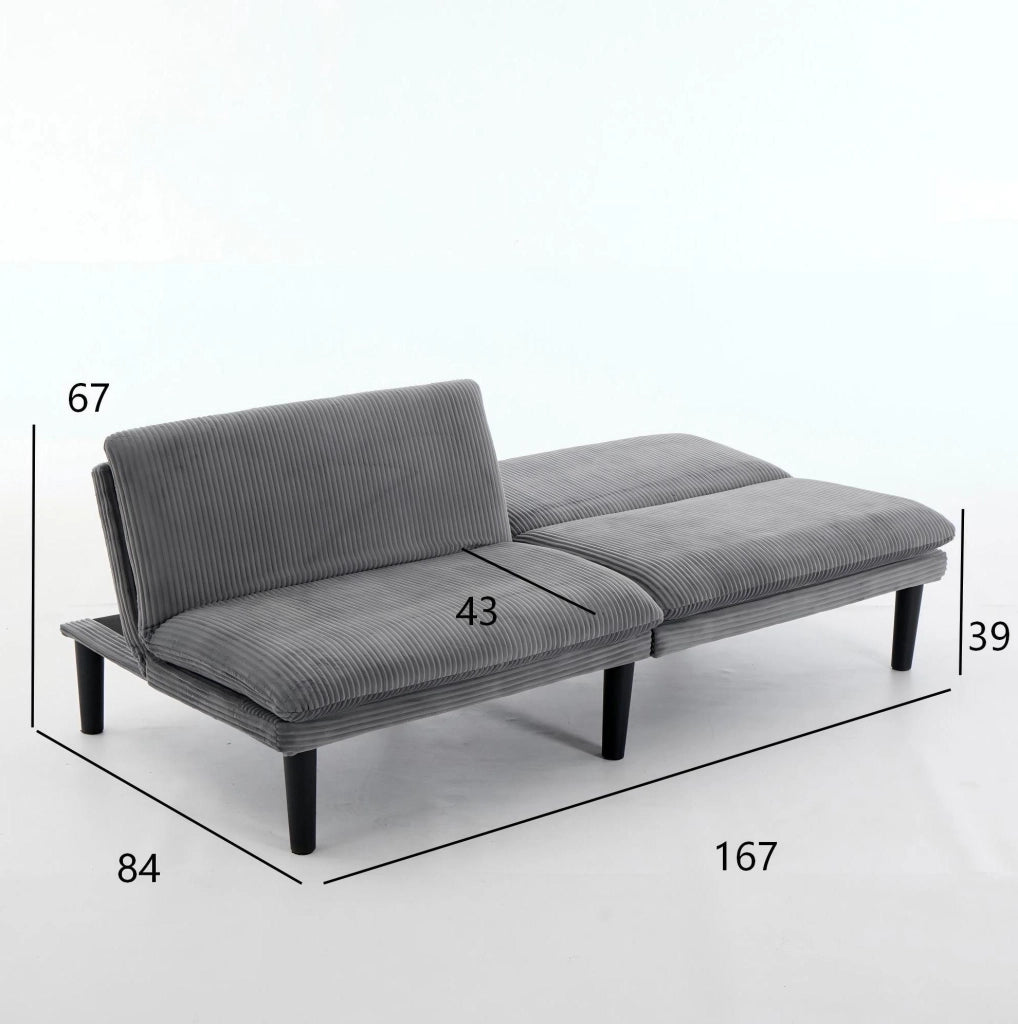 Divano letto con schienale regolabile in velluto grigio