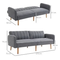 Divano Letto 2 Posti a 1 Piazza con Schienale Reclinabile in Tessuto 173x75x73cm - Grigio