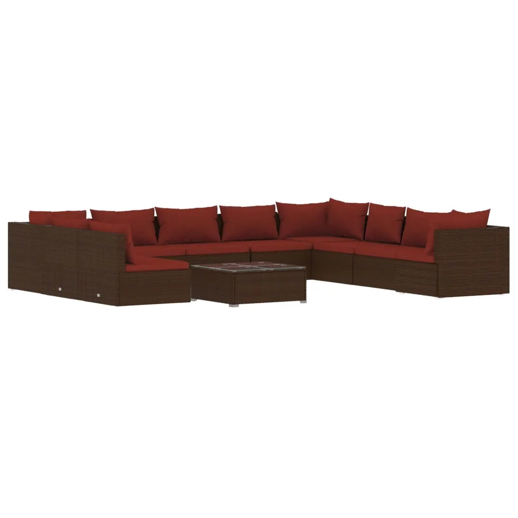 Set Divani da Giardino 11 pz con Cuscini in Polyrattan Marrone 3102443