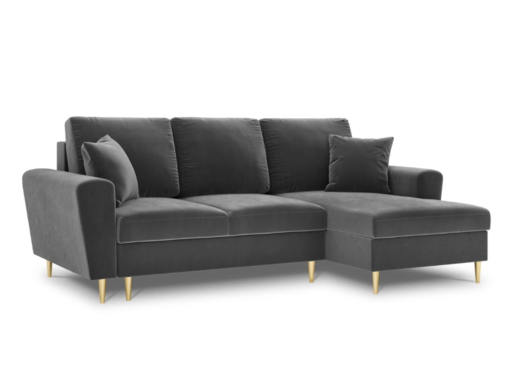 Cosmopolitan Design - Divano convertibile angolare destro con contenitore "Kyoto" 4 posti in velluto grigio chiaro 