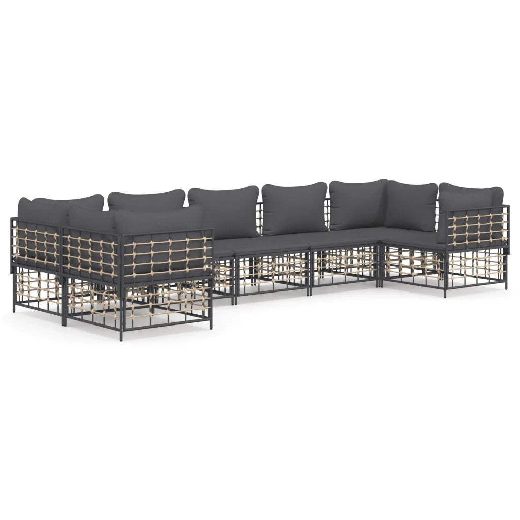 Set Divani da Giardino 7 pz con Cuscini Antracite in Polyrattancod mxl 100550