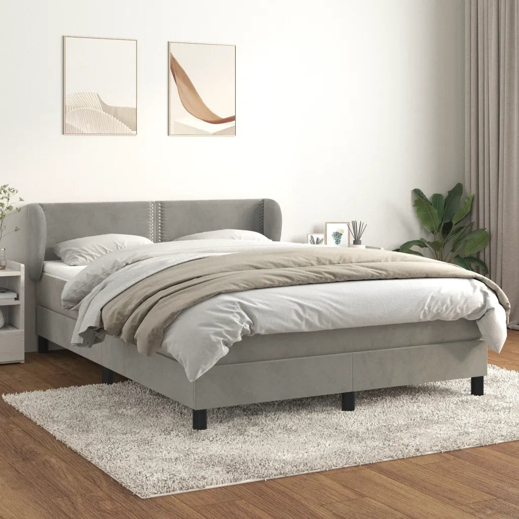 Giroletto a Molle con Materasso Grigio Chiaro 140x200cm Velluto 3127433