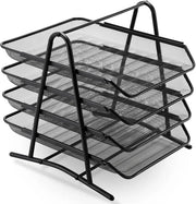 Organizzatore di Scrivania a 4 Livelli con Tramezzo a Maglia per Carte e Documenti