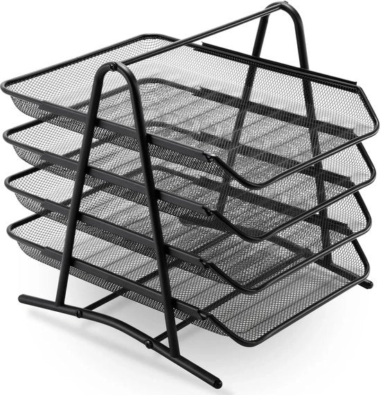 Organizzatore di Scrivania a 4 Livelli con Tramezzo a Maglia per Carte e Documenti