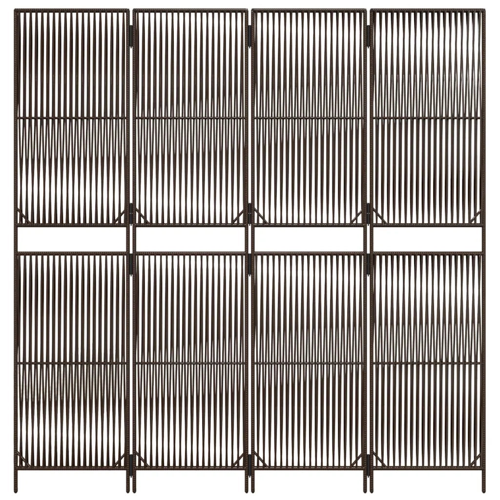 Divisorio per Ambienti | Divider per stanze | Paravento a 4 Pannelli Marrone in Polyrattan