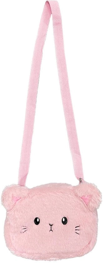 Borsa per bambino in piuma - Tasca morbida e flessibile - Borsa con gatto - Borsa rosa - 19 x 15 x 5 cm - Colore elegante - Borsa per bambina