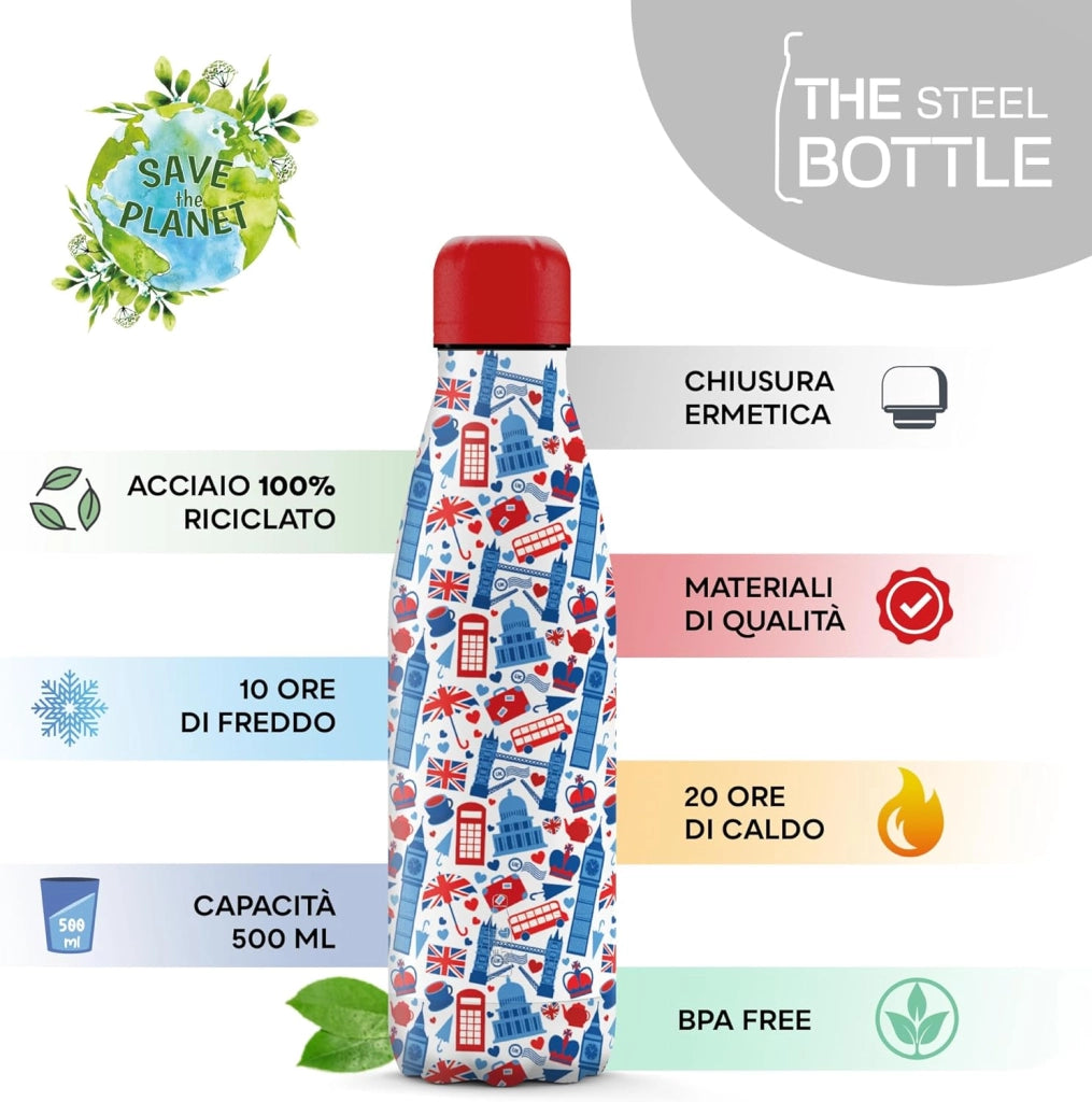 The Steel Bottle Bottiglia termica in Acciaio Inox Capacità 500 ml Chiusura Ermetica - London