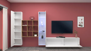 Parete Attrezzata Soggiorno 350x30x180 cm Maruska n°24 Bianco Lucido