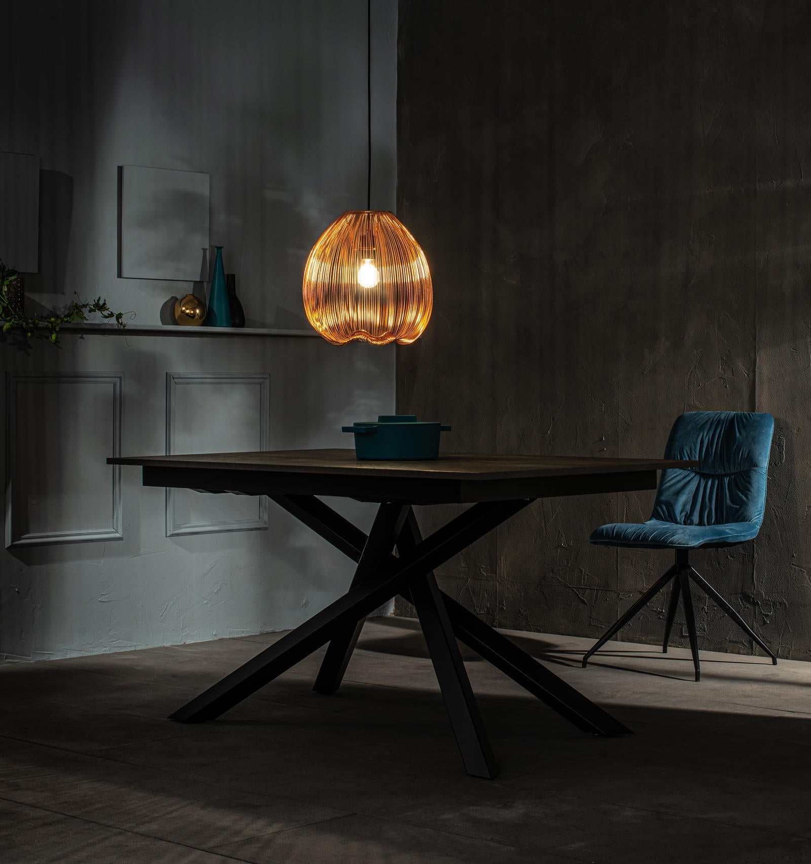 Lampada a Sospensione 35x35xH150 cm in Metallo Jaula Ottone Lucido