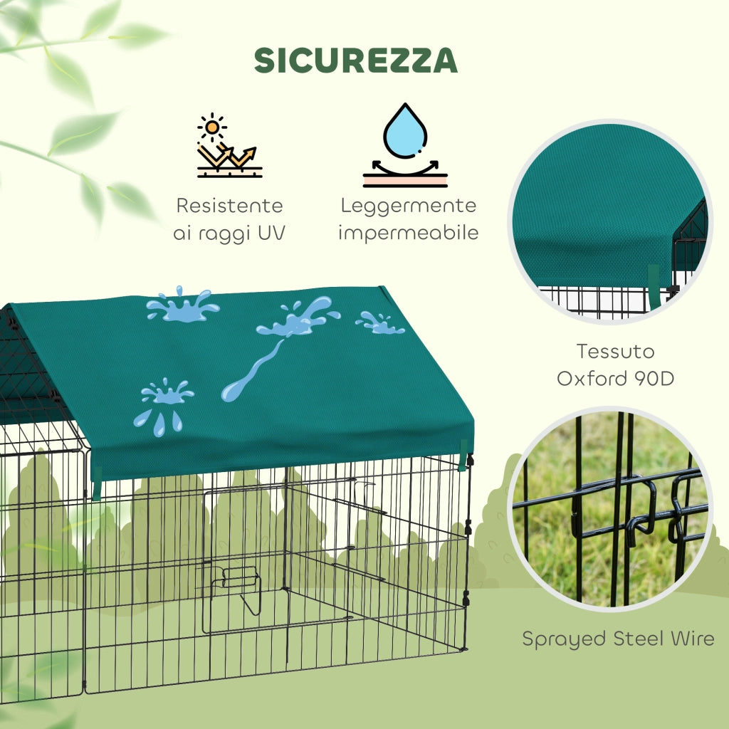Gabbia per Conigli da Esterno e Interno a Casetta con Tettuccio, 185x75x75 cm, Verde