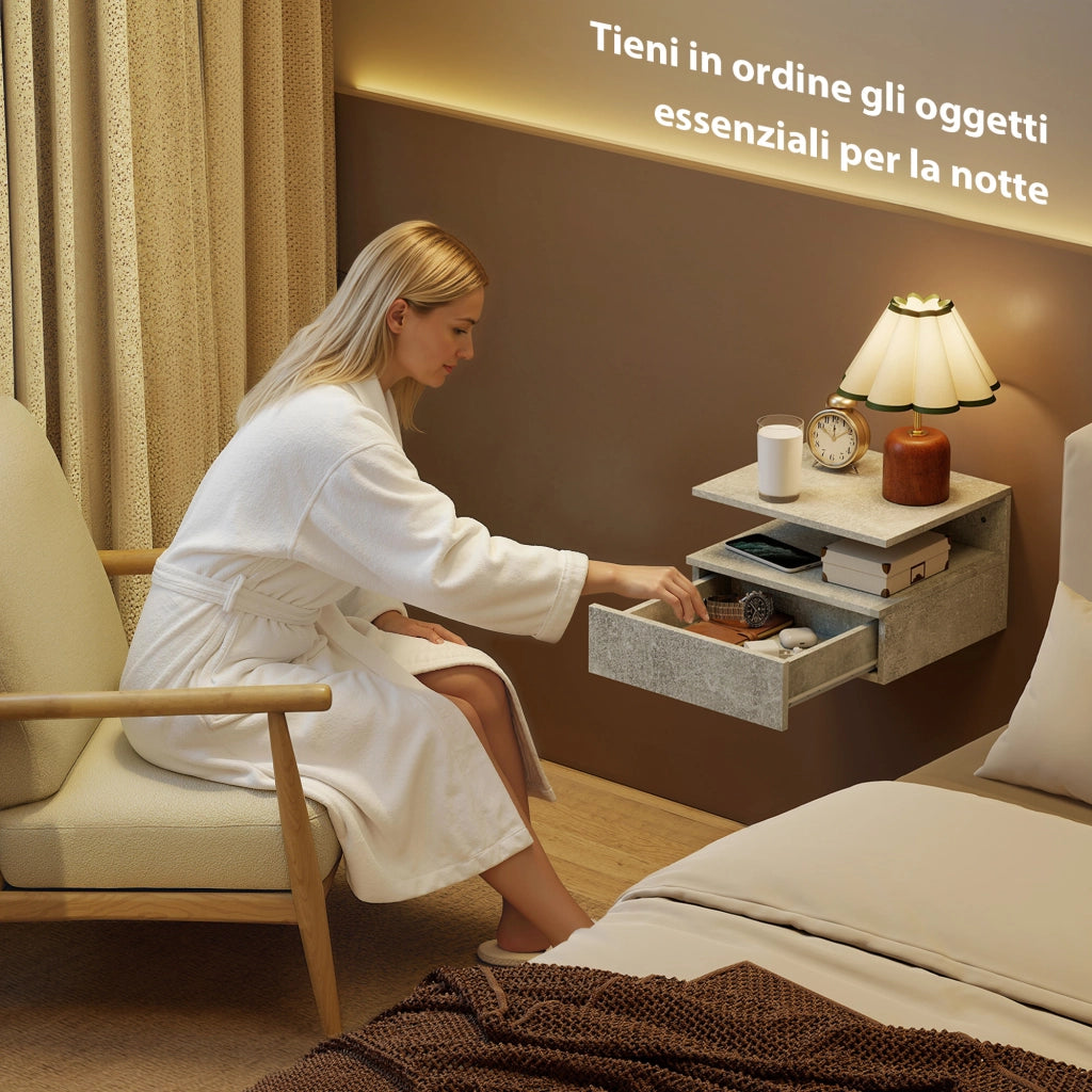 Comodini Sospesi con Cassetto e Mensola ¨C Zephmum ¨C 35x32x22.5 cm Grigio Cemento