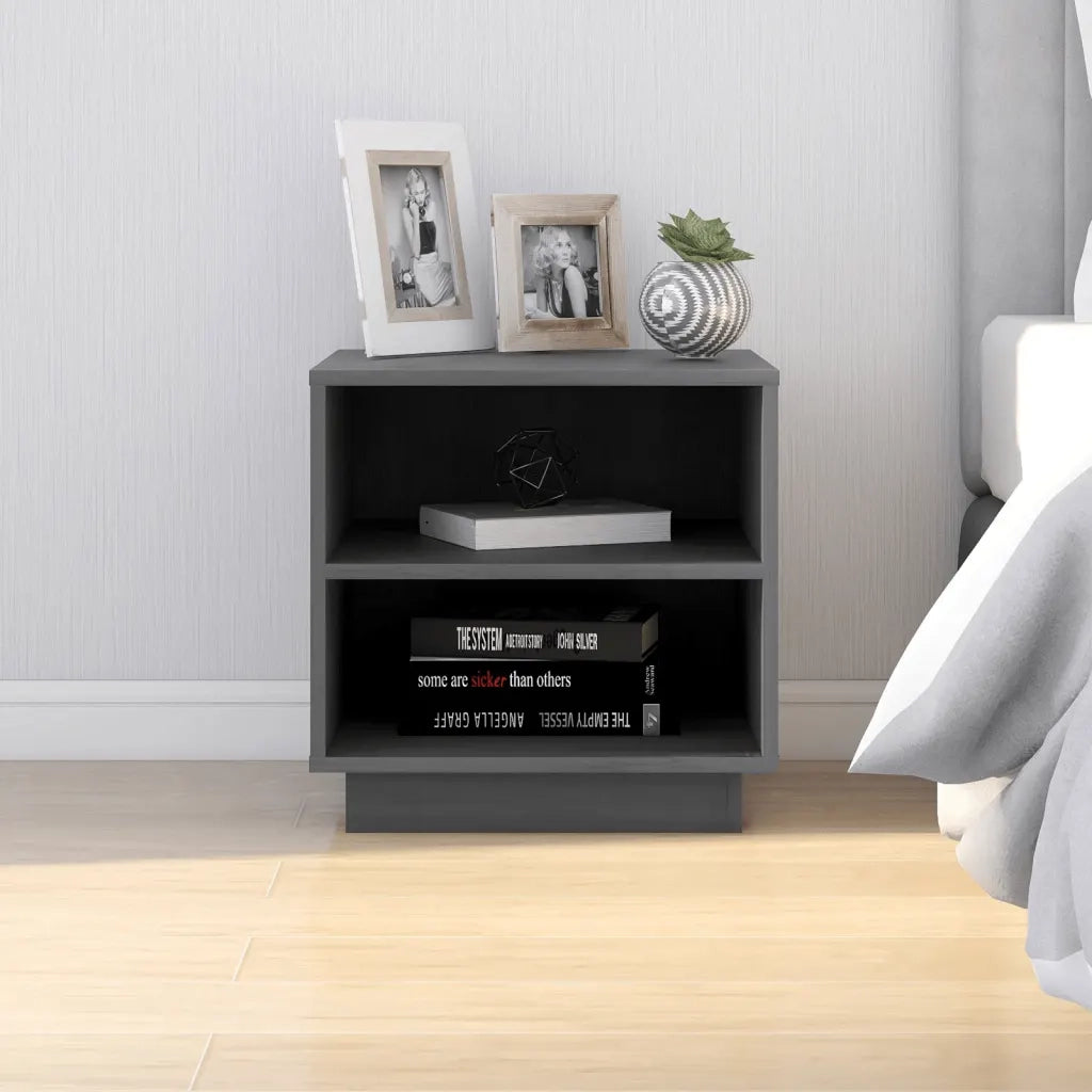 Comodini 2 pz Grigi 40x34x40 cm in Legno Massello di Pino 813330