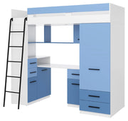 BIM Furniture letto soppalco con scrivania SMYK L cm110x204x188h Bianco Blu