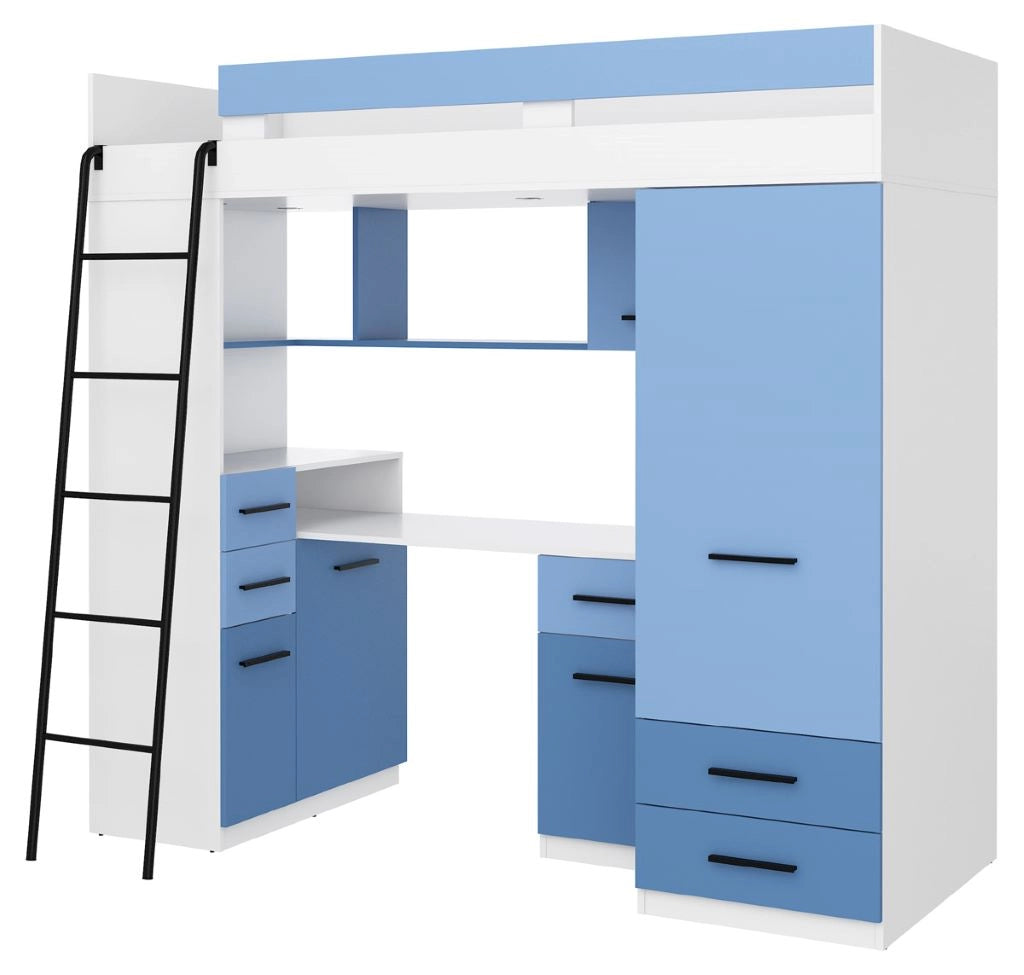 BIM Furniture letto soppalco con scrivania SMYK L cm110x204x188h Bianco Blu