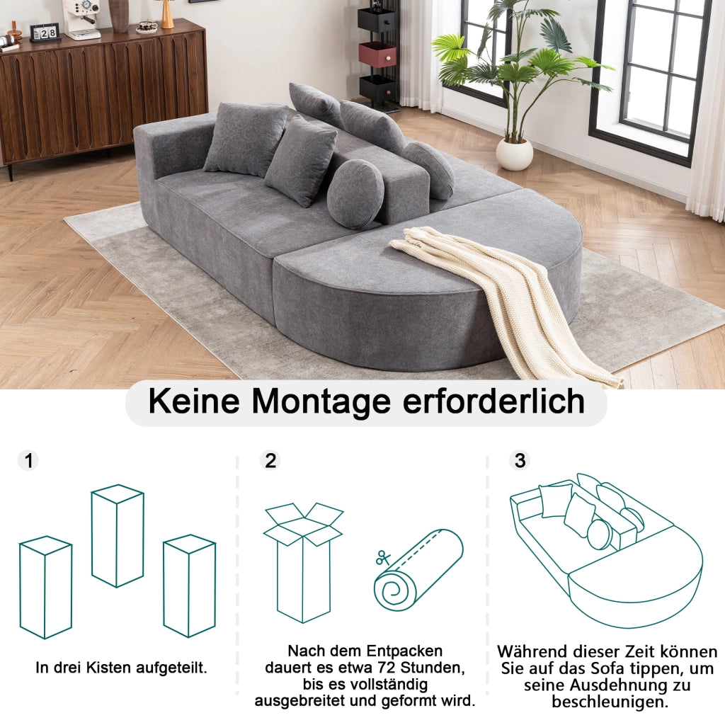 DIVANO MODULARE LETTO in Chenille Grigio senza montaggio