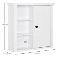 Armadietto 3 Ripiani Anta Design Moderno Salvaspazio da Parete Bagno e Cucina Legno 53x14,5x50.5cm Bianco