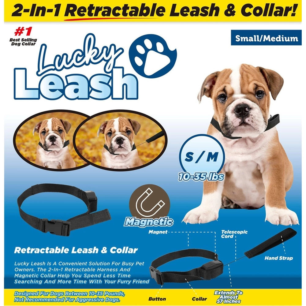 Trade Shop - Collare Guinzaglio Retraibile 2 In 1 Per Cane Cani Taglia S/m Con Magnete -