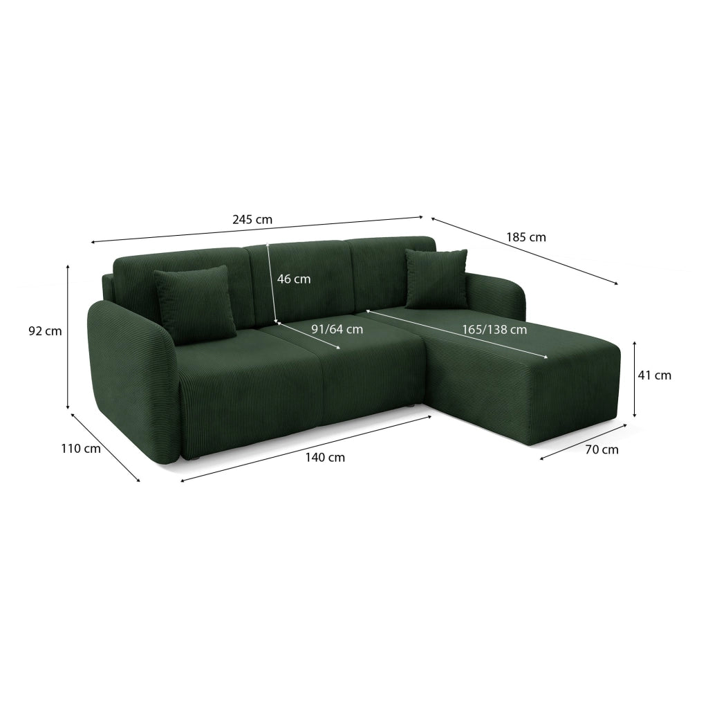 Ranco, Divano Letto con Penisola Contenitore, 245x185 cm Verde bottiglia\