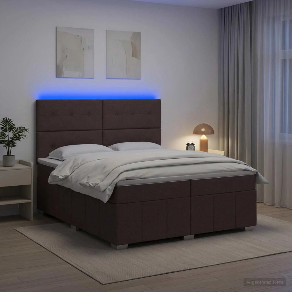 Letto Box Spring LED con Materasso Marrone Scuro 200 x 200 cm 3455685
