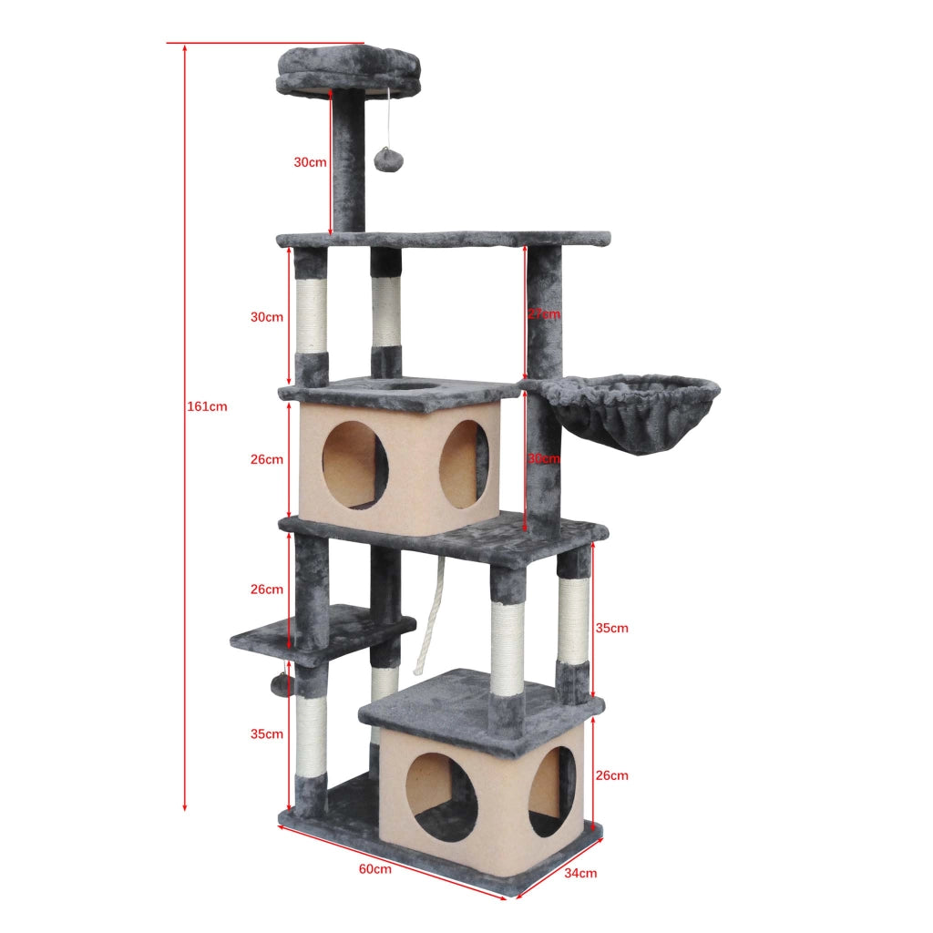 Fudajo Albero tiragraffi per gatti grigio scuro 161cm con graffiatoi in sisal