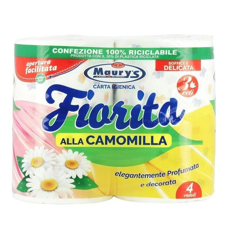 MAURY'S CARTA IGIENICA FIORITA 4 ROTOLI DA 3 VELI 690 GR ALLA CAMOMILLA