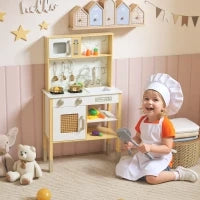 Cucina Giocattolo in Legno con Suono e Accessori, in Acciaio Inox, Oro