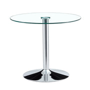 Tavolo da pranzo rotondo in vetro con base in metallo per bar e cucina; diametro 85 cm; argento