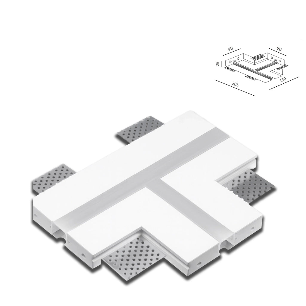 *STOCK* Angolo a "T" per Striscia In Gesso Ceramico ad incasso predisp. LED  90x150x205mm
