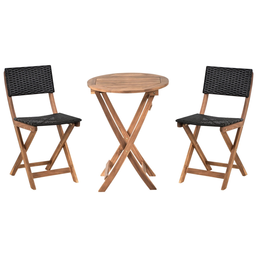 Set da giardino in legno di acacia marrone e nero pieghevole design a doghe