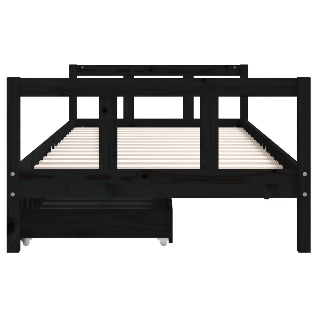 Giroletto Bambini | Letto Infantile | Lettino con Cassetti Nero 90x200cm Massello di Pino