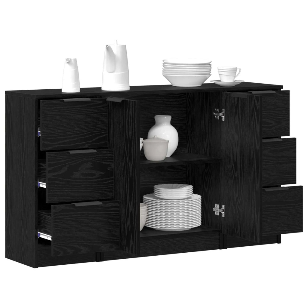 Credenza con cassetto 3 pcs Rovere Nero Legno multistrato 3332544
