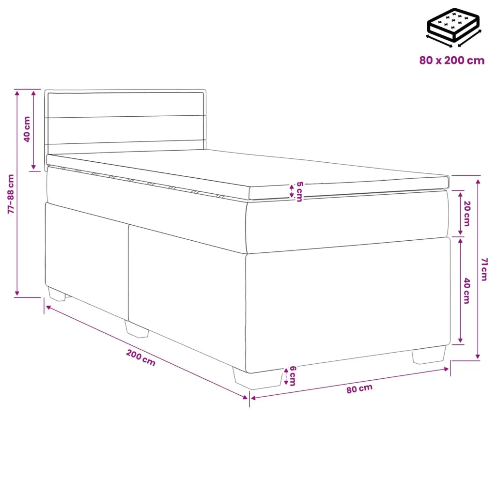 Letto box spring con materasso Grigio Scuro 80 x 200 cm Tessuto 3450342