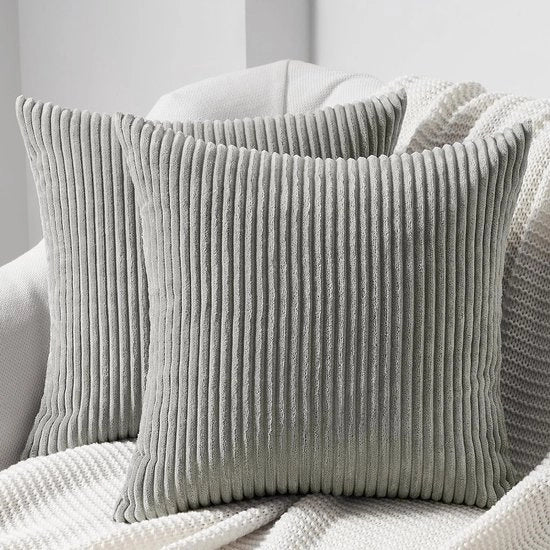 Set di 2 coprifuoco corduroy a strisce 50x50 cm grigio