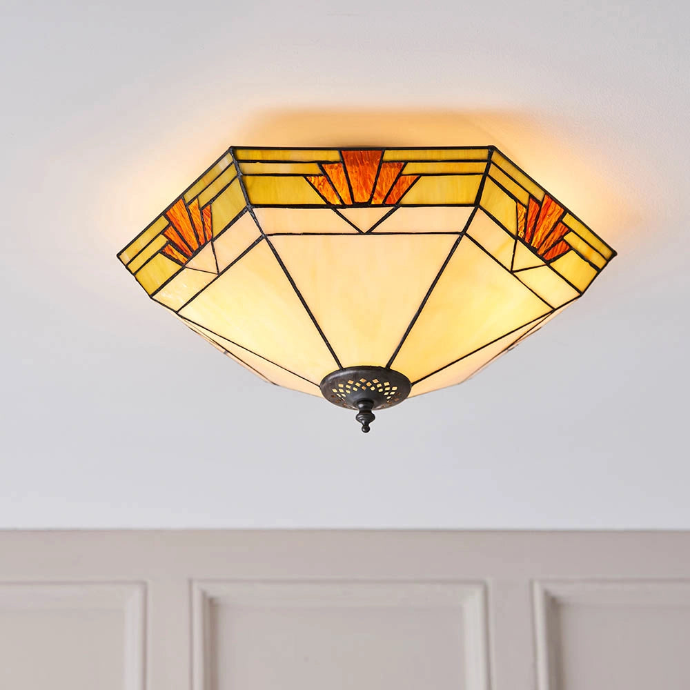 Plafoniera Tiffany Nevada esagonale vetro 2xE27 Art Déco