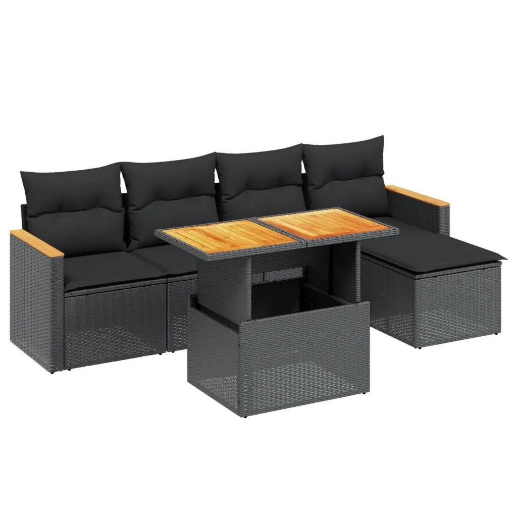 Set Divano da Giardino 6 pz con Cuscini Nero in Polyrattancod mxl 88733