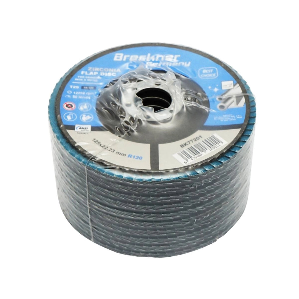 10 Dischi Lamellari Zirconio 125mm P120 per Acciaio INOX Metallo, Dischi Abrasivi, Disco Lamellare Breckner Germany