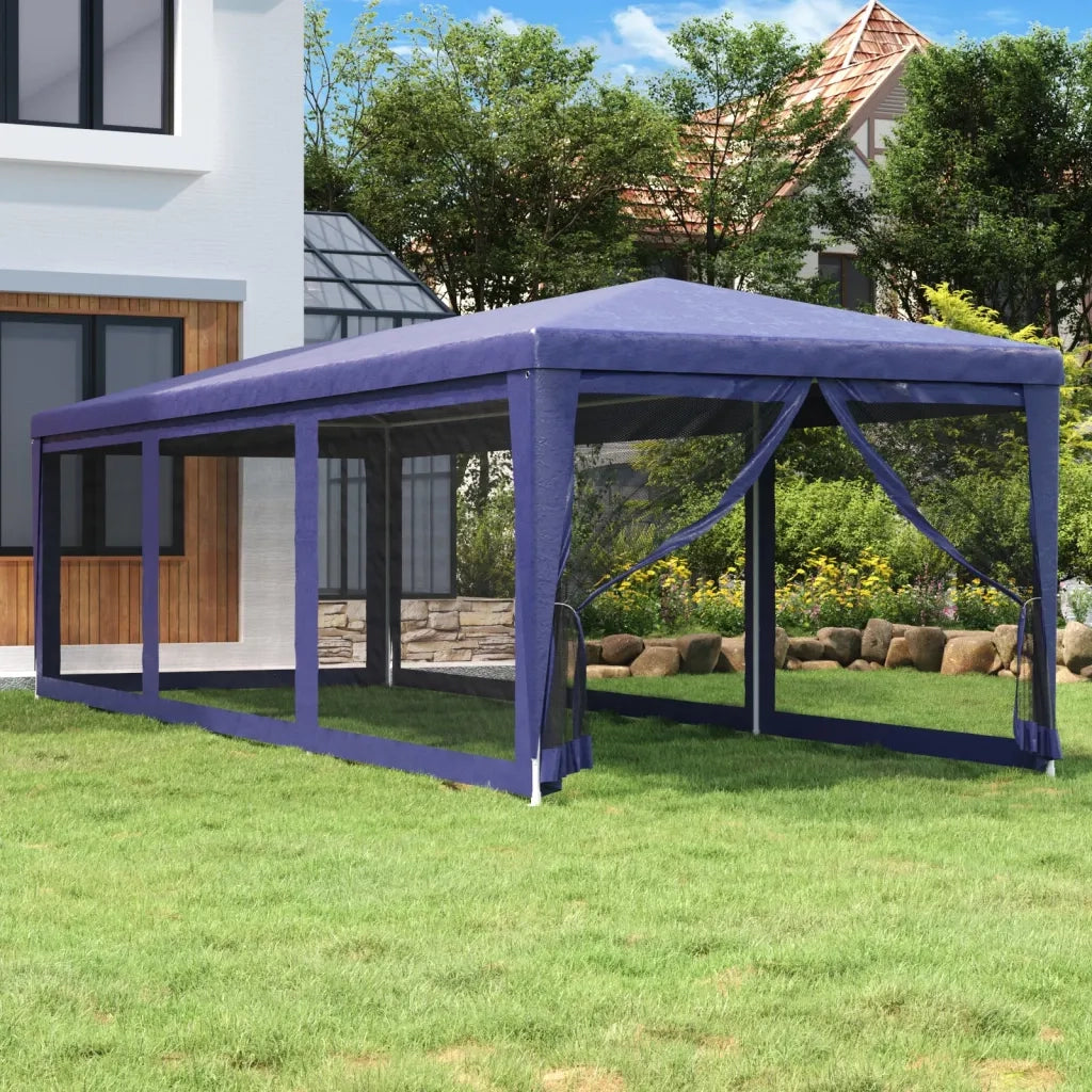 Tenda per Feste con 8 Pareti Laterali in Rete-Tenda Gazebo Blu 3x9 m HDPE
