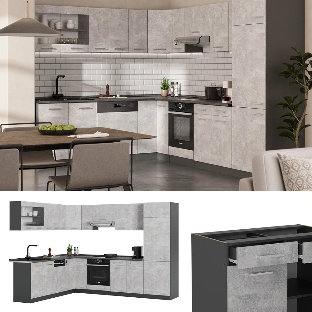 Vicco Cucina angolare completa Calcestruzzo/antracite 227 x 287 cm , PL Rovere