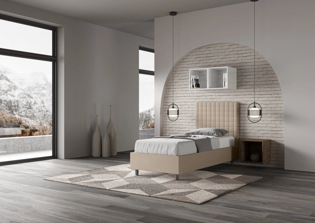 BS COM Letto singolo contenitore imbottito 80x200 similpelle tortora