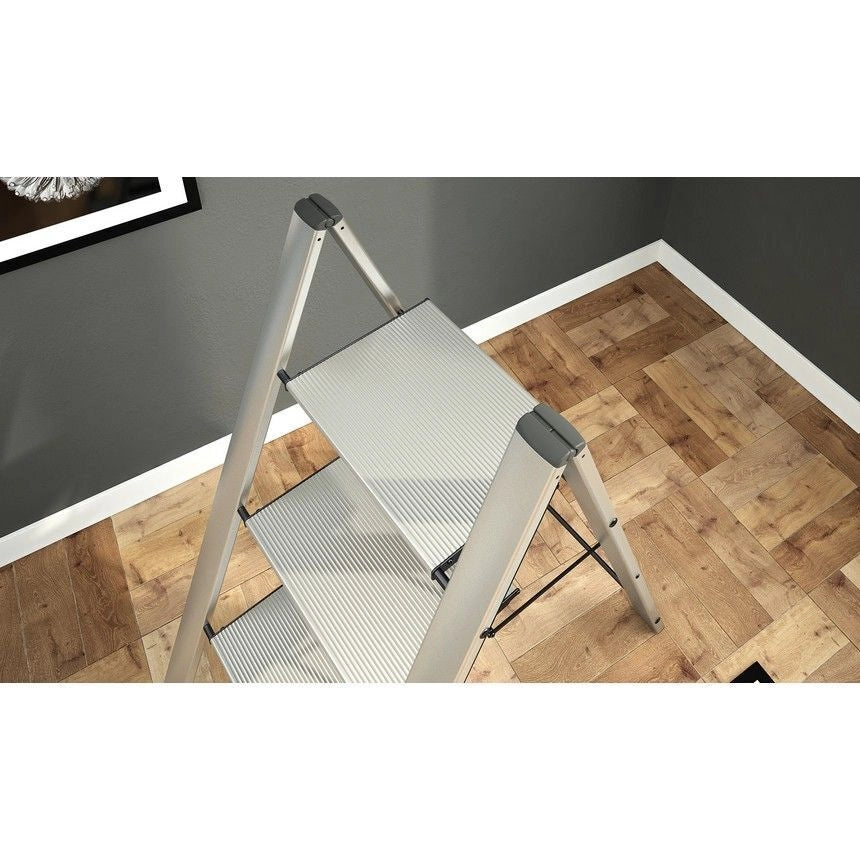 Colombo Sgabello Scala LEONARDO 3 gradini in alluminio anodizzato,ultrasottile,ultrapiatto,silver portata max 150kg EN14183 MADE IN ITALY
