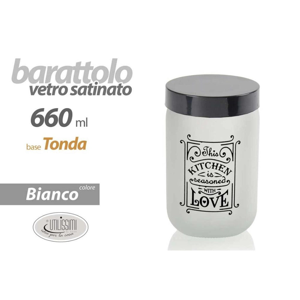 1 Barattolo Contenitore da Cucina in Vetro Satinato Bianco 600 cc 15 cm