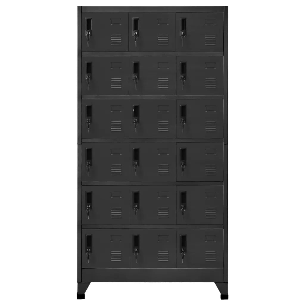 Armadietto da ufficio moderno 90 x 40 x 180 cm con 18 ante chiudibili a chiave in acciaio antracite 02_0047041