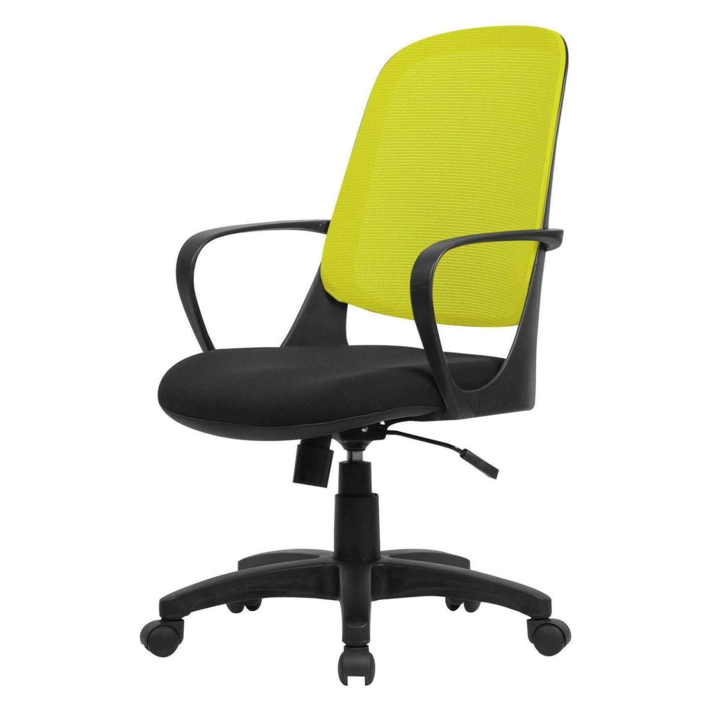 Sedia da ufficio Arcola, Poltrona operativa a rete con braccioli, Seduta ergonomica da ufficio, 61x60h99/108 cm, Nero e Giallo