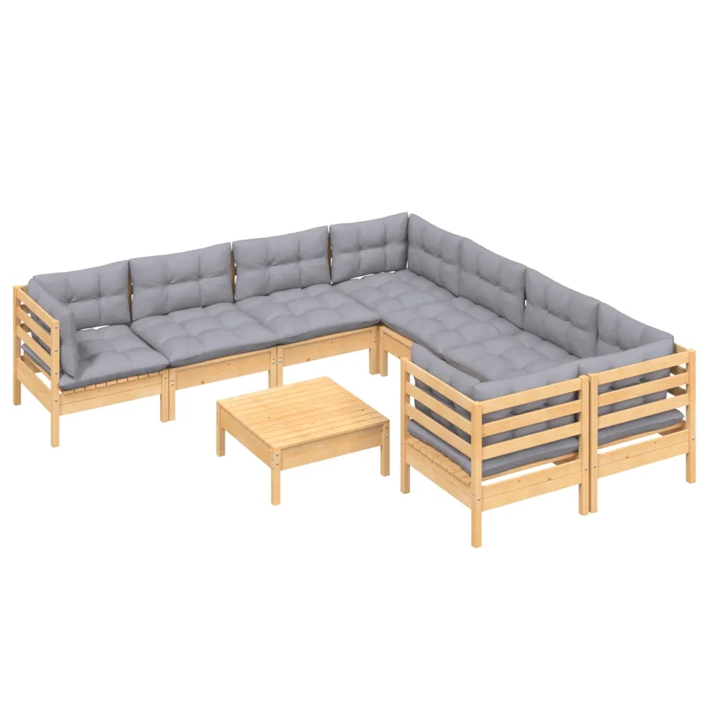 Set Divani da Giardino 9 pz con Cuscini Grigi Massello di Pino cod mxl 39270